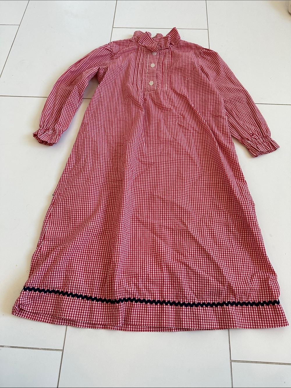 Busy bees Red and White Gingham Ruffle Collar pajama dress 7